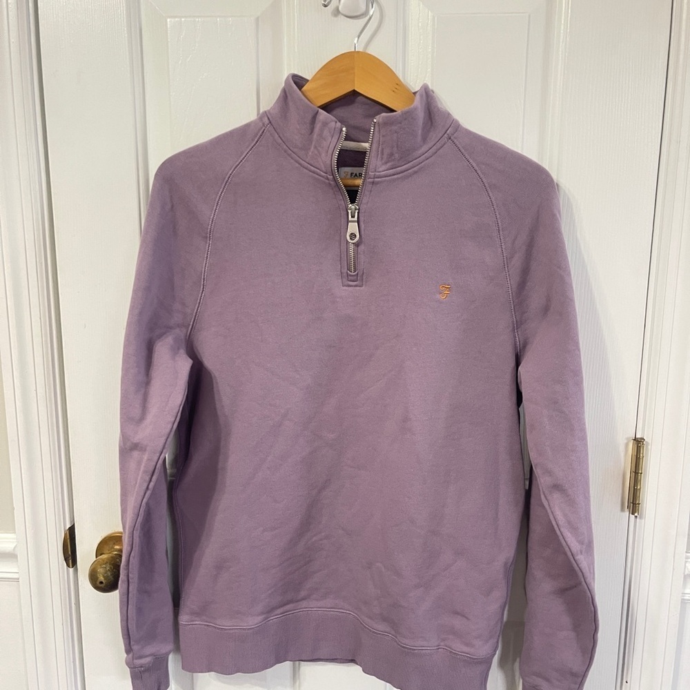 Farah – Jim Half Zip Sweatshirt Size Medium Lilac Purple Organic Cotton - Picture 2 of 8